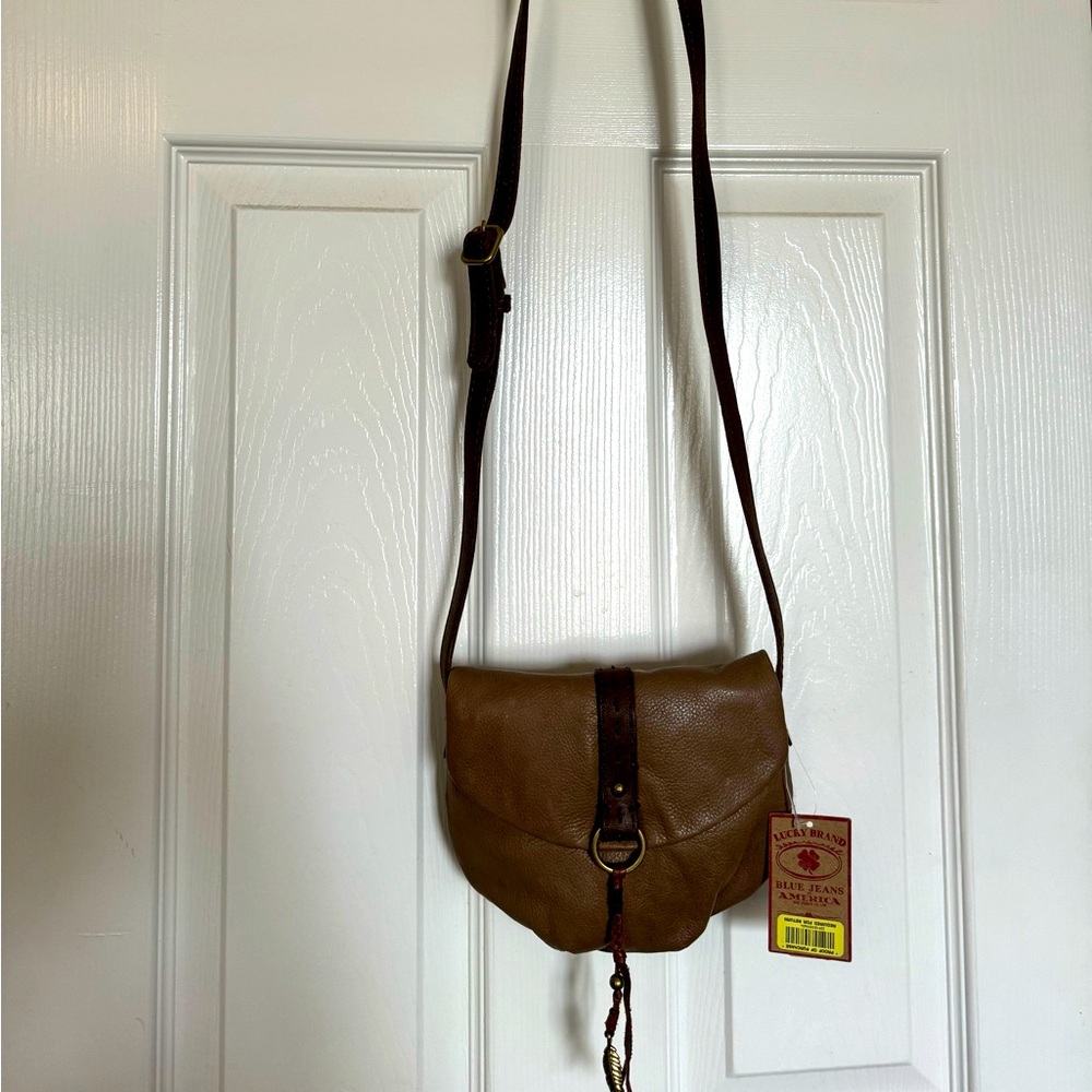 Lucky Brand Brown Leather BoHo Style Crossbody Feather NWT